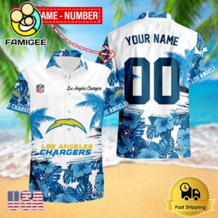 NFL Los Angeles Chargers Hibiscus Flower Custom Name Hawaiian Shirt
