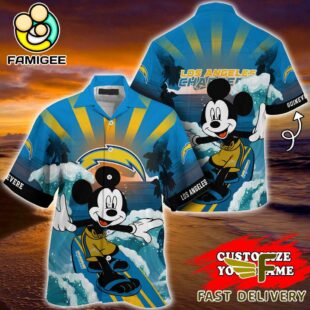 NFL Los Angeles Chargers Mickey Mouse Surfing Custom Name Hawaiian Shirt