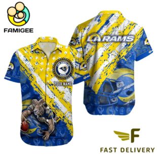NFL Los Angeles Rams Football American Flag Mascot Custom Name Hawaiian Shirt
