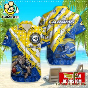NFL Los Angeles Rams Football American Flag Mascot Custom Name Hawaiian Shirt
