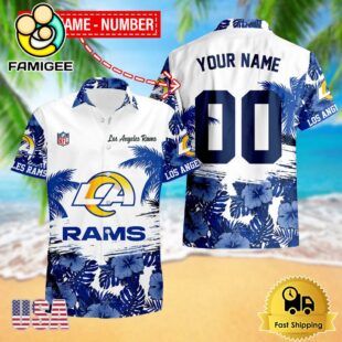 NFL Los Angeles Rams Hibiscus Flower Custom Name Hawaiian Shirt