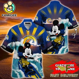 NFL Los Angeles Rams Mickey Mouse Surfing Custom Name Hawaiian Shirt