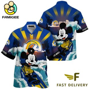 NFL Los Angeles Rams Mickey Mouse Surfing Custom Name Hawaiian Shirt