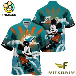 NFL Miami Dolphins Mickey Mouse Surfing Custom Name Hawaiian Shirt