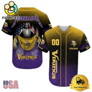 NFL Minnesota Vikings And Metallica Tour 2025 Custom Baseball Jersey