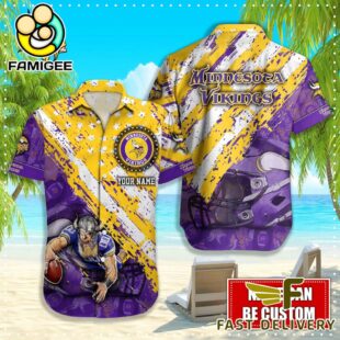 NFL Minnesota Vikings Football American Flag Mascot Custom Name Hawaiian Shirt