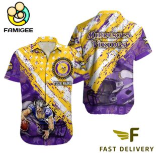 NFL Minnesota Vikings Football American Flag Mascot Custom Name Hawaiian Shirt