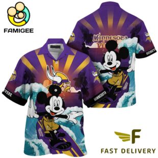 NFL Minnesota Vikings Mickey Mouse Surfing Custom Name Hawaiian Shirt