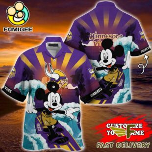 NFL Minnesota Vikings Mickey Mouse Surfing Custom Name Hawaiian Shirt