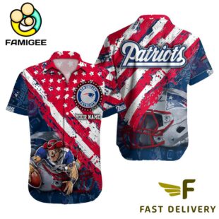NFL New England Patriots Football American Flag Mascot Custom Name Hawaiian Shirt