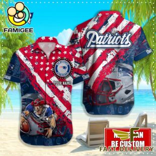 NFL New England Patriots Football American Flag Mascot Custom Name Hawaiian Shirt