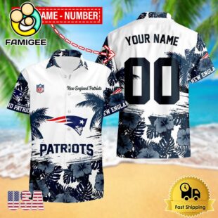 NFL New England Patriots Hibiscus Flower Custom Name Hawaiian Shirt
