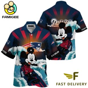 NFL New England Patriots Mickey Mouse Surfing Custom Name Hawaiian Shirt