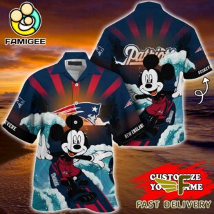 NFL New England Patriots Mickey Mouse Surfing Custom Name Hawaiian Shirt