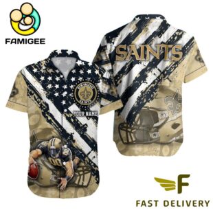 NFL New Orleans Saints Football American Flag Mascot Custom Name Hawaiian Shirt