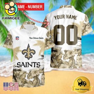NFL New Orleans Saints Hibiscus Flower Custom Name Hawaiian Shirt