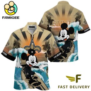 NFL New Orleans Saints Mickey Mouse Surfing Custom Name Hawaiian Shirt