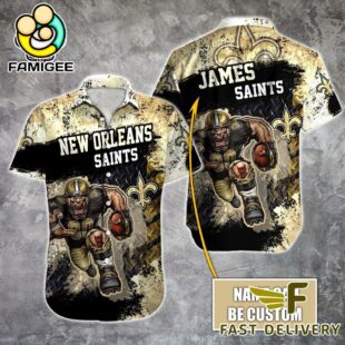 NFL New Orleans Saints Warrior Mascot Custom Name Hawaiian Shirt