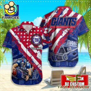 NFL New York Giants Football American Flag Mascot Custom Name Hawaiian Shirt