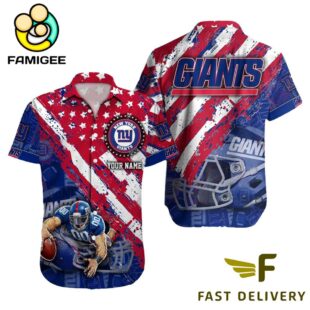 NFL New York Giants Football American Flag Mascot Custom Name Hawaiian Shirt