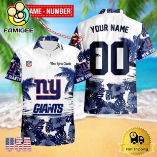 NFL New York Giants Hibiscus Flower Custom Name Hawaiian Shirt
