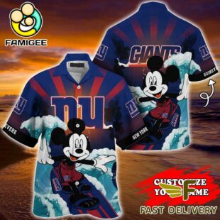 NFL New York Giants Mickey Mouse Surfing Custom Name Hawaiian Shirt