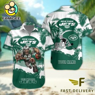 NFL New York Jets Football Mascot Custom Name Hawaiian Shirt
