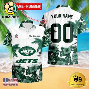 NFL New York Jets Hibiscus Flower Custom Name Hawaiian Shirt