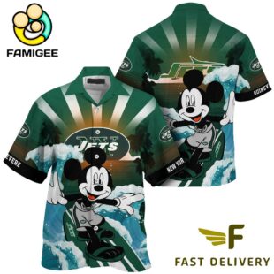NFL New York Jets Mickey Mouse Surfing Custom Name Hawaiian Shirt