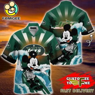 NFL New York Jets Mickey Mouse Surfing Custom Name Hawaiian Shirt