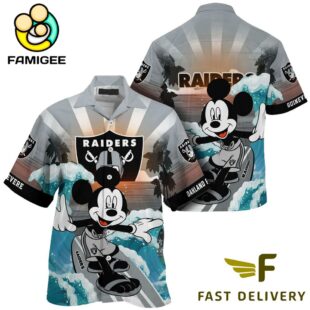 NFL Oakland Raiders Mickey Mouse Surfing Custom Name Hawaiian Shirt