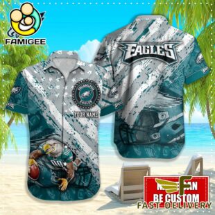 NFL Philadelphia Eagles Football American Flag Mascot Custom Name Hawaiian Shirt