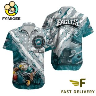 NFL Philadelphia Eagles Football American Flag Mascot Custom Name Hawaiian Shirt