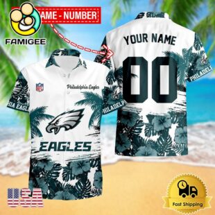 NFL Philadelphia Eagles Hibiscus Flower Custom Name Hawaiian Shirt
