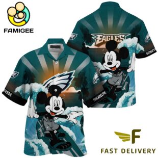 NFL Philadelphia Eagles Mickey Mouse Surfing Custom Name Hawaiian Shirt