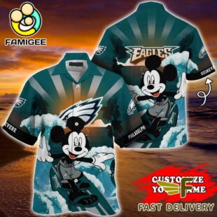NFL Philadelphia Eagles Mickey Mouse Surfing Custom Name Hawaiian Shirt
