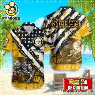NFL Pittsburgh Steelers Football American Flag Mascot Custom Name Hawaiian Shirt