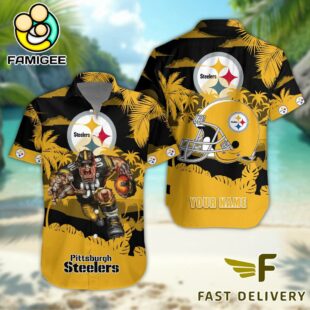 NFL Pittsburgh Steelers Football Mascot Custom Name Hawaiian Shirt
