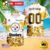 NFL Pittsburgh Steelers Hibiscus Flower Custom Name Hawaiian Shirt