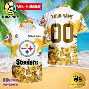 NFL Pittsburgh Steelers Hibiscus Flower Custom Name Hawaiian Shirt