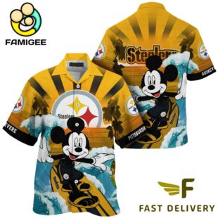 NFL Pittsburgh Steelers Mickey Mouse Surfing Custom Name Hawaiian Shirt