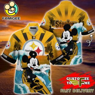 NFL Pittsburgh Steelers Mickey Mouse Surfing Custom Name Hawaiian Shirt