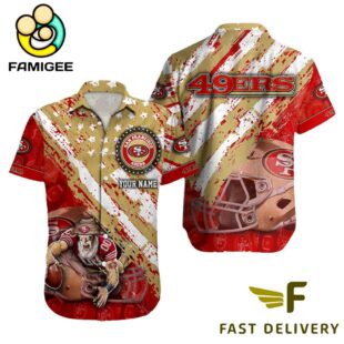 NFL San Francisco 49ers Football American Flag Mascot Custom Name Hawaiian Shirt