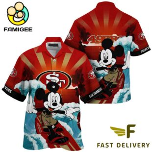 NFL San Francisco 49ers Mickey Mouse Surfing Custom Name Hawaiian Shirt
