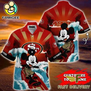 NFL San Francisco 49ers Mickey Mouse Surfing Custom Name Hawaiian Shirt