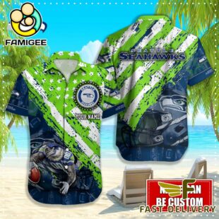 NFL Seattle Seahawks Football American Flag Mascot Custom Name Hawaiian Shirt