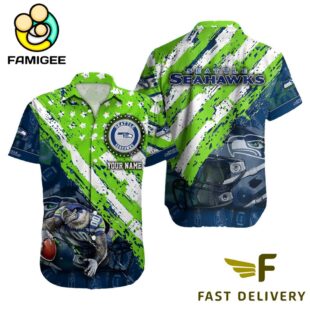 NFL Seattle Seahawks Football American Flag Mascot Custom Name Hawaiian Shirt