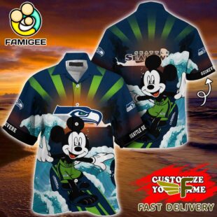 NFL Seattle Seahawks Mickey Mouse Surfing Custom Name Hawaiian Shirt