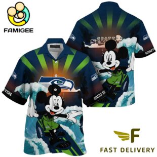 NFL Seattle Seahawks Mickey Mouse Surfing Custom Name Hawaiian Shirt