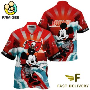 NFL Tampa Bay Buccaneers Mickey Mouse Surfing Custom Name Hawaiian Shirt